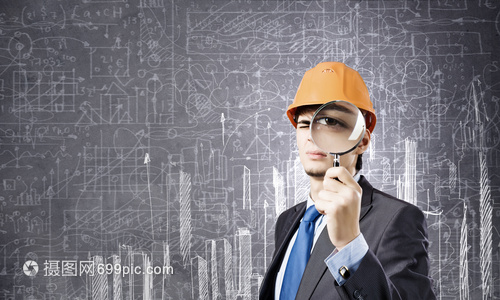 建筑轻的工程师与放大镜的素描背景 现代建筑工程中的精密与诗意